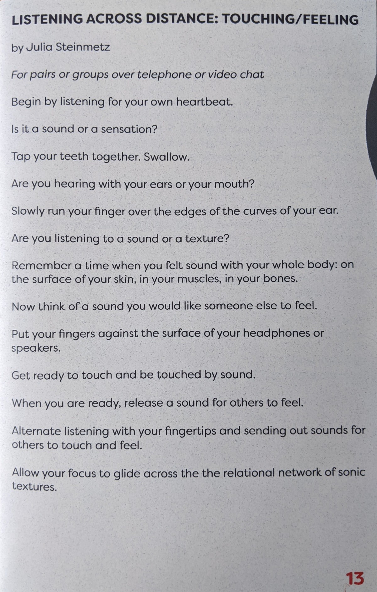 Page 13 from Sonic Meditations zine; see below for text